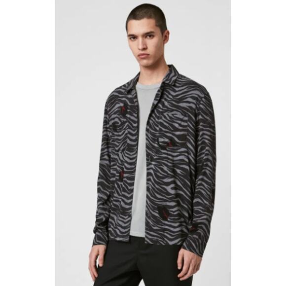 AllSaints Lazaro Long Sleeve Camp Shirt Men’s XL Zebra Animal Print Streetwear - Picture 1 of 11